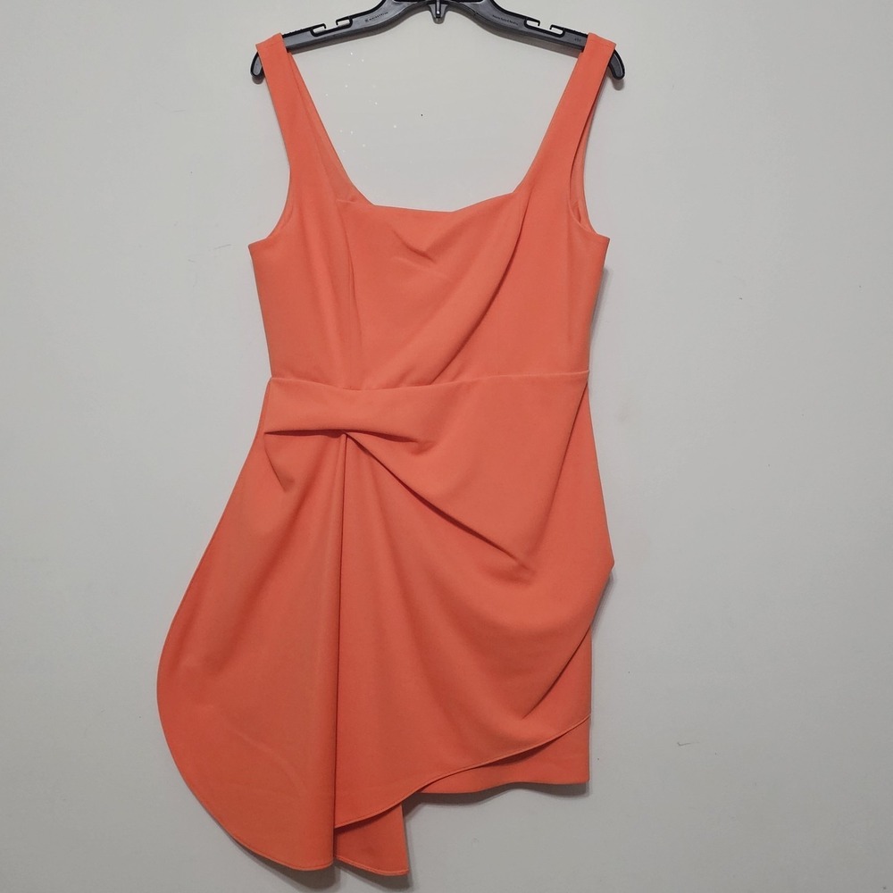 Badgley Mischka Dress 10 Orange Mini A-line Sleeveless Square Neck Crepe New 393